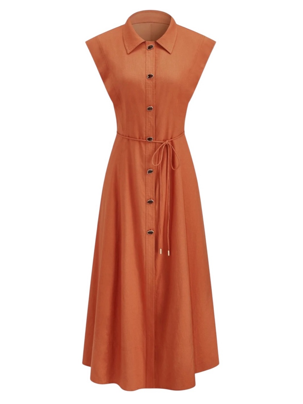 Commense Linen Blend Sleeveless Tie Waist Maxi Dress Medium Burnt Orange NWT